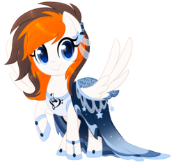 Size: 1500x1402 | Tagged: safe, artist:xnightmelody, oc, oc only, oc:rainy sky, pegasus, pony, clothes, dress, female, looking at you, mare, raised hoof, shoes, simple background, slippers, smiling, solo, spread wings, transparent background, wings