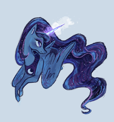 Size: 1224x1309 | Tagged: safe, artist:witchette, princess luna, alicorn, pony, g4, bust, female, glowing horn, horn, looking sideways, mare, peytral, simple background, smiling, solo