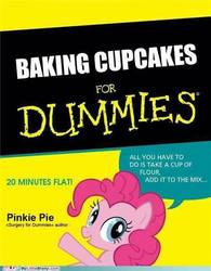 Size: 500x640 | Tagged: safe, pinkie pie, earth pony, pony, g4, baking, book, cover, cupcake, food, for dummies, song reference, waifu