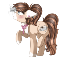 Size: 2000x1700 | Tagged: safe, artist:adostume, oc, oc only, oc:demitasse, earth pony, pony, balancing, blushing, bowtie, coffee, ear piercing, earring, jewelry, piercing, ponies balancing stuff on their nose, simple background, solo, transparent background