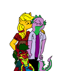 Size: 826x940 | Tagged: safe, artist:tmntfan85, applejack, spike, oc, dracony, hybrid, anthro, g4, family, female, interspecies offspring, love, male, offspring, parent:applejack, parent:spike, parents:applespike, ship:applespike, shipping, simple background, straight, white background