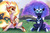 Size: 2500x1658 | Tagged: safe, artist:foughtdragon01, daybreaker, nightmare moon, alicorn, pony, g4, armor, cute, diabreaker, duo, female, filly, flowing mane, helmet, mare, moonabetes, nightmare woon, pointing, sisters, sitting, story in the comments, surprised, younger