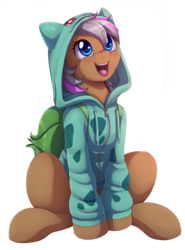 Size: 2150x2900 | Tagged: dead source, safe, artist:evomanaphy, oc, oc only, bulbasaur, pony, clothes, commission, cute, high res, hoodie, ocbetes, open mouth, pokémon, simple background, solo, transparent background