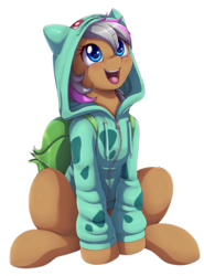 Size: 2150x2900 | Tagged: dead source, safe, artist:evomanaphy, oc, oc only, bulbasaur, pony, clothes, commission, cute, high res, hoodie, ocbetes, open mouth, pokémon, simple background, solo, transparent background