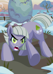 Size: 2348x3280 | Tagged: safe, artist:cazra, limestone pie, earth pony, pony, g4, angry horse noises, high res, holder's boulder, rock, rock farm, snow, vector