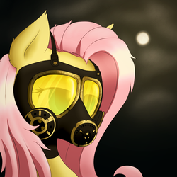 Size: 2000x2000 | Tagged: dead source, safe, artist:smokedpone, fluttershy, pegasus, pony, g4, bust, female, gas mask, high res, mask, solo