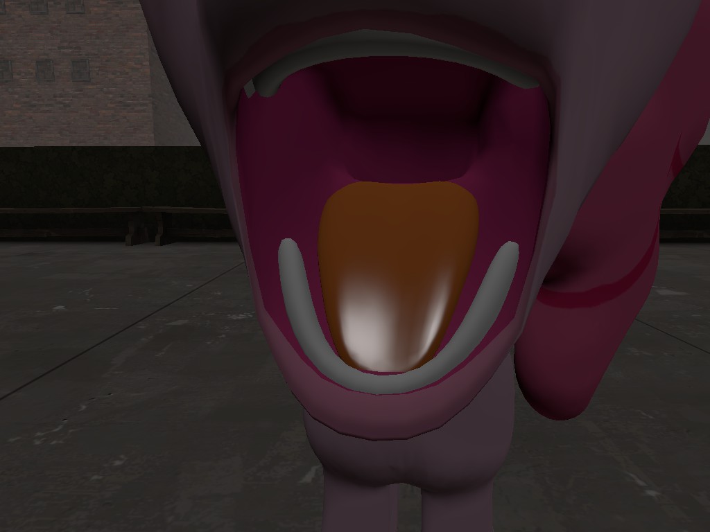 1779834 - artist needed, source needed, safe, pinkie pie, oc, oc:sonicdash,  pony, g4, 3d, esophagus, female, fetish, imminent vore, implied orifice  invasion, mawshot, offscreen character, open mouth, pov, solo, throat -  Derpibooru