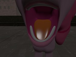 Size: 1024x768 | Tagged: artist needed, source needed, safe, pinkie pie, oc, oc:sonicdash, pony, g4, 3d, esophagus, female, fetish, imminent vore, implied orifice invasion, mawshot, offscreen character, open mouth, pov, solo, throat