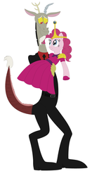 Size: 2328x4456 | Tagged: artist needed, safe, artist:nathaniel718, discord, pinkie pie, g4, adventure time, carrying, cartoon network, couple, crossover, female, husband and wife, love, male, nergal, nergal and princess bubblegum, princess bubblegum, ship:discopie, shipping, straight, the grim adventures of billy and mandy