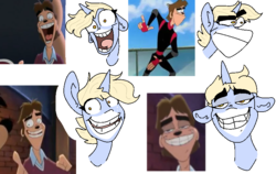 Size: 852x540 | Tagged: safe, artist:nootaz, oc, oc:nootaz, pony, unicorn, an extremely goofy movie, bradley uppercrust ⅲ, bust, disney, faic, funny faces, majestic as fuck, simple background, transparent background