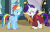 Size: 809x517 | Tagged: safe, screencap, rainbow dash, rarity, pegasus, pony, unicorn, g4, rarity investigates, animated, blushing, clothes, female, looking at each other, shy, shy dashie, trenchcoat