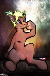 Size: 1187x1788 | Tagged: safe, artist:tugon, oc, oc only, pony, chromatic aberration, cigarette, drugs, graffiti, high, marijuana, smoke, smoking, solo