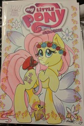 Size: 1024x1536 | Tagged: safe, artist:demise-the-art-demon, idw, fluttershy, pegasus, pony, g4, micro-series #4, my little pony micro-series, bow, comic cover, cover, cover art, female, floral head wreath, flower, mare, solo, tail bow, traditional art, variant cover