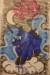 Size: 1024x1530 | Tagged: safe, artist:demise-the-art-demon, idw, princess luna, alicorn, pony, g4, micro-series #10, my little pony micro-series, cloud, cover, female, folded wings, mare, solo, traditional art, watermark