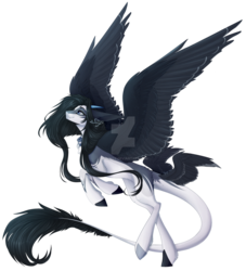 Size: 1600x1764 | Tagged: safe, artist:monogy, oc, oc only, oc:xelanie, pegasus, pony, female, horns, mare, simple background, solo, spread wings, tail wings, transparent background, watermark, wings