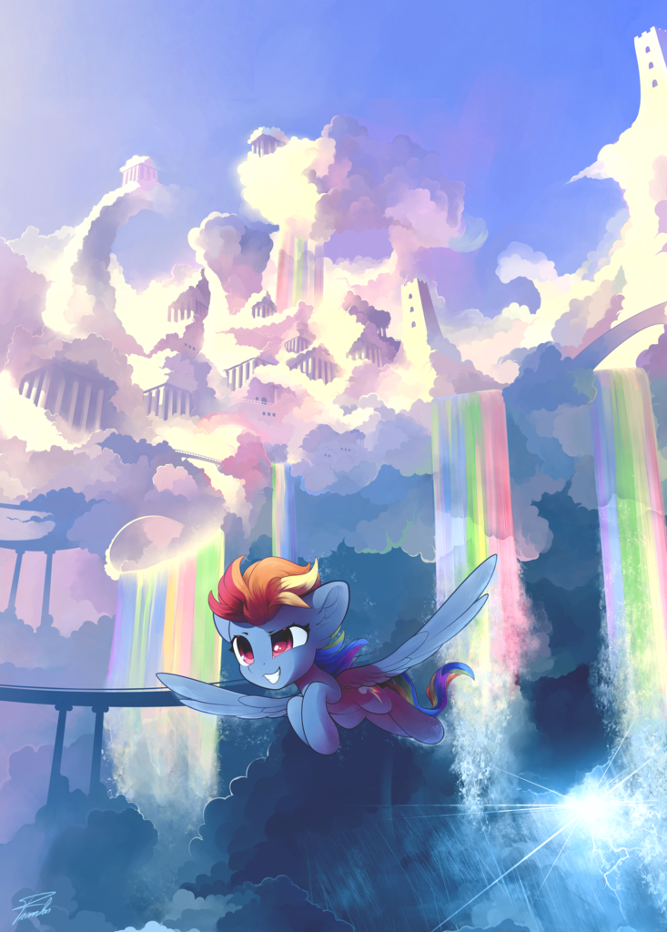 1779964 absurd res artist freeedon cloudscape cloudsdale female flying mare pegasus phone wallpaper pony rainbow dash rainbow waterfall safe scenery smiling solo spread wings wings derpibooru absurd res artist freeedon cloudscape