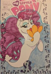 Size: 1024x1494 | Tagged: safe, artist:demise-the-art-demon, idw, official comic, rarity, seapony (g4), g4, micro-series #3, my little pony micro-series, comic cover, cover, cover art, female, seaponified, seapony rarity, solo, species swap, traditional art, variant cover, watermark