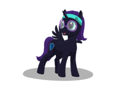 Size: 1024x768 | Tagged: safe, artist:vasillium, oc, oc only, oc:nyx, alicorn, pony, alicorn oc, cutie mark, female, filly, glasses, headband, moon, shield, simple background, solo, transparent background