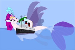 Size: 2983x2002 | Tagged: safe, artist:oceanrailroader, queen novo, pony, seapony (g4), g4, my little pony: the movie, giant pony, giant seapony, high res, macro, ship