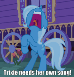 Size: 513x539 | Tagged: safe, edit, edited screencap, screencap, trixie, pony, unicorn, g4, to where and back again, animated, caravan, cropped, ears back, female, freakout, frightened, frown, gif, hilarious in hindsight, hoofy-kicks, majestic as fuck, mawshot, nose in the air, open mouth, panic, raised leg, rearing, scared, screaming, slowpoke, solo, text, tongue out, trixie's wagon, uvula, volumetric mouth, wide eyes