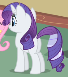 Size: 325x370 | Tagged: safe, screencap, rarity, pony, unicorn, g4, party of one, butt, cropped, female, mare, plot, prehensile tail, tail hold