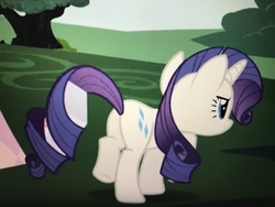 Size: 4032x3024 | Tagged: safe, screencap, rarity, pony, unicorn, g4, party of one, butt, cropped, female, mare, plot, rear view, smiling, solo