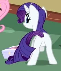 Size: 294x346 | Tagged: safe, screencap, fluttershy, rarity, pony, party of one, butt, cropped, featureless crotch, plot