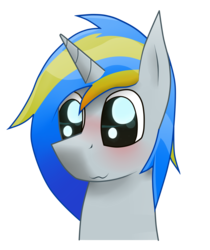 Size: 1839x2188 | Tagged: safe, artist:seriousmawri, oc, oc only, pony, unicorn, blue hair, cute, eyeshadow, makeup, male, paint tool sai, shading, simple background, solo, stallion, transparent background, yellow eyes, yellow hair