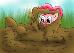 Size: 1400x1000 | Tagged: safe, artist:amateur-draw, pinkie pie, earth pony, pony, g4, covered in mud, downvote bait, female, laughing, mare, messy, ms paint, mud, muddy, playing, solo, wet and messy