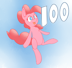 Size: 2688x2514 | Tagged: safe, artist:niteax, pinkie pie, earth pony, pony, g4, :p, female, high res, midair, milestone, silly, solo, tongue out