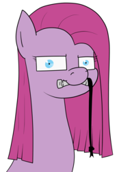 Size: 1628x2344 | Tagged: safe, artist:moonatik, pinkie pie, earth pony, pony, g4, 30 minute art challenge, female, looking at you, mouth hold, pinkamena diane pie, simple background, solo, transparent background, whip