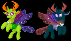 Size: 3184x1844 | Tagged: safe, artist:aleximusprime, edit, pharynx, thorax, changedling, changeling, g4, black background, brothers, changedling brothers, king thorax, male, prince pharynx, simple background, vector, wallpaper, wings