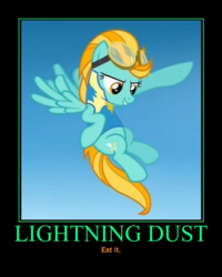 Size: 600x750 | Tagged: safe, artist:darkonshadows, lightning dust, pegasus, pony, g4, wonderbolts academy, clothes, female, flying, goggles, mare, motivational poster, smiling, solo, spread wings, uniform, wings, wonderbolt trainee uniform