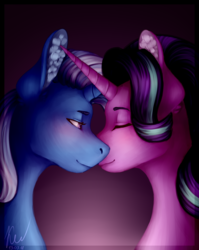 Size: 2400x3012 | Tagged: safe, artist:kayotanv87, starlight glimmer, trixie, pony, unicorn, g4, female, high res, horn, horns are touching, lesbian, mare, ship:startrix, shipping