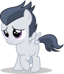 Size: 6872x8000 | Tagged: safe, artist:fruft, rumble, pegasus, pony, g4, marks and recreation, absurd resolution, colt, cute, male, raised hoof, rumblebetes, sad, shy, simple background, solo, spread wings, transparent background, vector, wings