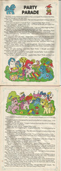 Size: 720x2000 | Tagged: safe, baby heart throb, baby lickety-split, baby lofty, baby lucky, majesty, spike (g1), comic:my little pony (g1), g1, official, baby lofty can't fly, brought to life, cute, daaaaaaaaaaaw, female, food, happy go lucky, hat, horn, jello, jelly, jelly jester (character), nice hat, party parade, present, story, twirled her magic horn, wish magic