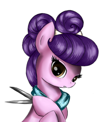 Size: 522x600 | Tagged: safe, artist:nika191319, suri polomare, earth pony, pony, g4, clothes, female, mare, scarf, scissors, simple background, solo, white background