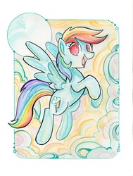 Size: 2692x3560 | Tagged: safe, artist:sararichard, artist:tonyfleecs, rainbow dash, pegasus, pony, g4, female, flying, happy, high res, looking at you, mare, open mouth, solo