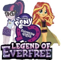 Size: 1221x1197 | Tagged: safe, artist:php77, editor:php77, sci-twi, sunset shimmer, twilight sparkle, equestria girls, g4, my little pony equestria girls: legend of everfree, camp everfree outfits, camp fashion show outfit, equestria girls logo