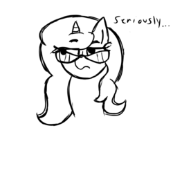 Size: 500x500 | Tagged: safe, artist:darkwolfhybrid, oc, oc:curse word, pony, unicorn, annoyed, female, frown, glasses, seriously, sketch