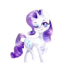 Size: 1024x951 | Tagged: safe, artist:luulyh, rarity, pony, unicorn, g4, blushing, cheek fluff, chest fluff, chibi, cutie mark, ear fluff, female, grin, leg fluff, looking at you, one eye closed, raised hoof, raised leg, signature, simple background, smiling, solo, standing on two hooves, transparent background, wink