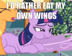 Size: 344x270 | Tagged: safe, edit, edited screencap, screencap, applejack, twilight sparkle, alicorn, pony, g4, maud pie (episode), animated, animation error, chewing, cropped, duo, eating, female, food, image macro, meme, missing wing, puffy cheeks, rock candy, somehow a unicorn again, twilight sparkle (alicorn), wingless