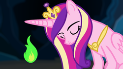 Size: 1280x720 | Tagged: safe, artist:blondenobody, princess cadance, alicorn, pony, g4, crossover, dark souls, eyes closed, female, fire, mare, solo, witch of izalith