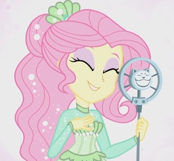 Size: 686x634 | Tagged: safe, screencap, fluttershy, equestria girls, g4, my little pony equestria girls: better together, so much more to me, cropped, cute, female, microphone, shyabetes, solo