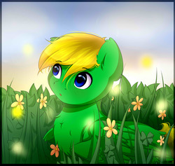 Size: 2425x2300 | Tagged: safe, artist:sweesear, oc, oc only, oc:rail, pegasus, pony, blushing, cute, flower, grass, high res, solo, ych result