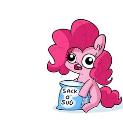 Size: 1650x1650 | Tagged: safe, artist:tjpones, pinkie pie, earth pony, pony, g4, :o, faic, female, food, high, mare, open mouth, ponk, simple background, sitting, solo, sugar (food), sugar high, sugar rush, this will not end well, white background, wide eyes, xk-class end-of-the-world scenario