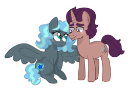 Size: 1024x722 | Tagged: safe, artist:ashidaii, oc, oc only, oc:bolster spark, oc:floral rift, pegasus, pony, unicorn, female, male, mare, oc x oc, shipping, simple background, stallion, straight, transparent background