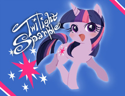 Size: 692x533 | Tagged: safe, artist:akira bano, twilight sparkle, pony, unicorn, g4, abstract background, female, happy, looking at you, mare, open mouth, solo, unicorn twilight