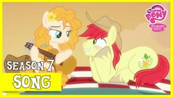 Size: 1280x720 | Tagged: safe, screencap, bright mac, pear butter, earth pony, pony, g4, the perfect pear, cowboy hat, female, guitar, hat, male, picnic, ship:brightbutter, shipping, stetson, straight, youtube thumbnail