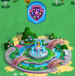 Size: 336x341 | Tagged: safe, gameloft, g4, my little pony: magic princess, school daze, fountain, garden, limited-time story, no pony, the anonymous campsite